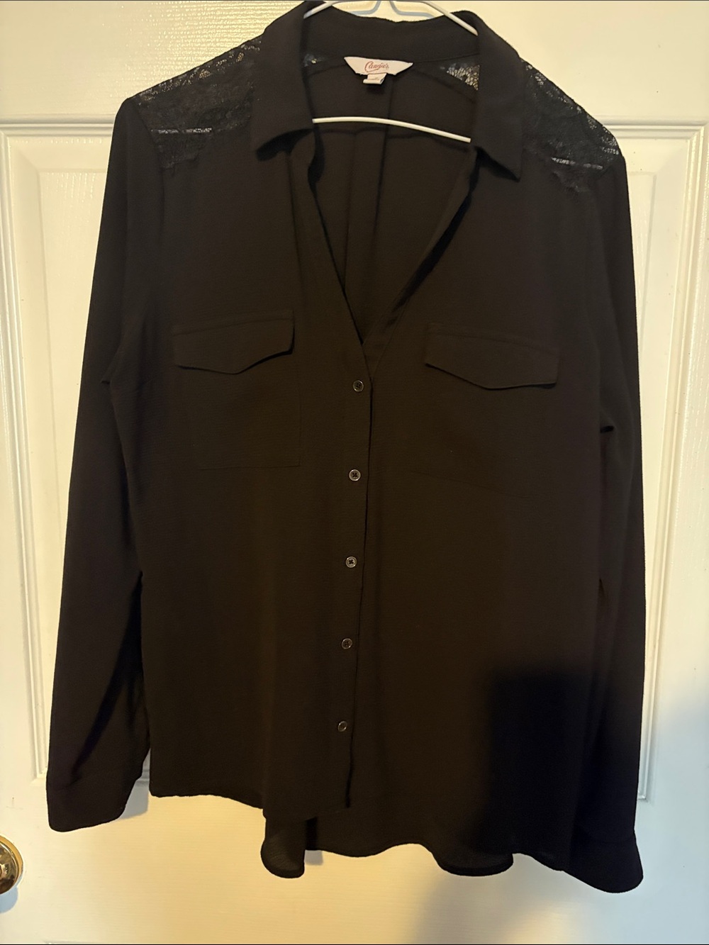 Candie's Black Lace-Yoke Button Down Shirt